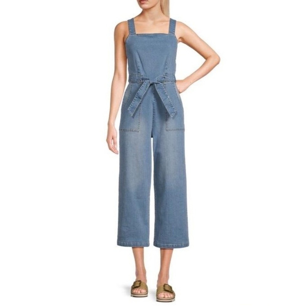 Copper Key Overalls Womens Xl Denim Blue Sleeveless Square Neck Wide Leg